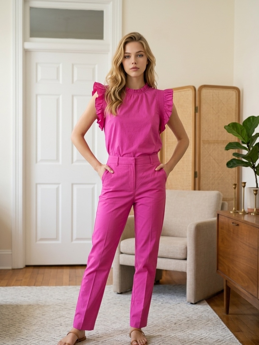 English Factory Pink Ruffle Shirt